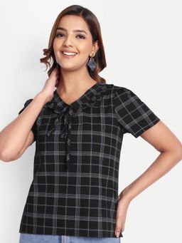 Gahan - Womens Fashion Ethnic Checks Black Kurti