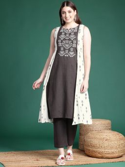 Gahan - Womens Embroidered Layered Mirror Work Pure Cotton Kurta & Pant