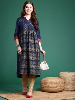 Gahan - Womens Ethnic Motifs Printed Mandarin Collar Kurta