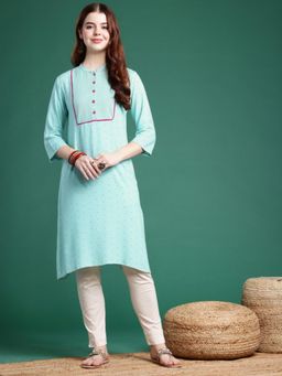 Gahan - Womens Polka Dot Printed Thread Work Kurta