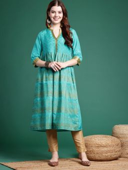 Gahan - Womens Ethnic Motifs Printed Mandarin Collar Kurta