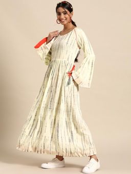 Gahan - Womens Cream Printed Flared Sleeves Pure Cotton Kurta