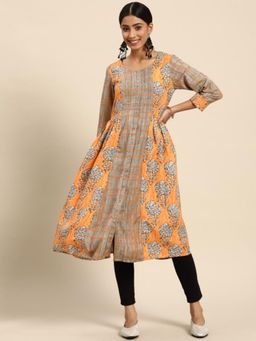 Gahan - Womens Orange Floral Printed Kurta