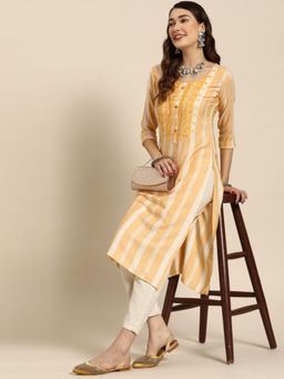 Gahan - Womens Stripes Embroidered Mirror Work Kurta