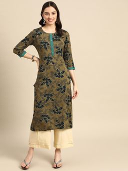 Gahan - Womens Blue Ethnic Motifs Round Neck Kurta