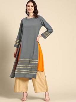 Gahan - Womens Grey Solid Kurta with Inner