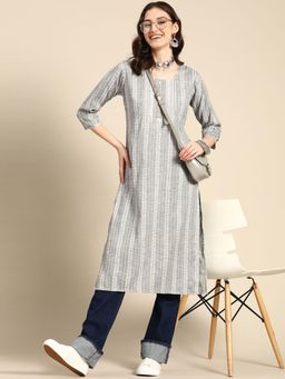 Gahan - Womens Stripes Three Fourth Sleeves Pathani Kurta