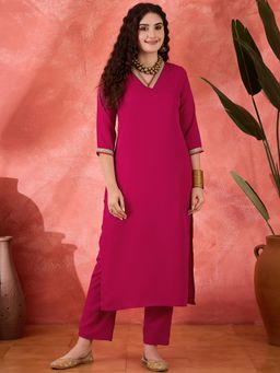 Gahan - Womens Pink Ethnic Motifs Embroidered Kurta with Pant