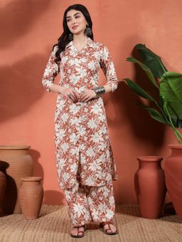 Gahan - Womens Rust Floral Cotton Printed Kurta with Pant