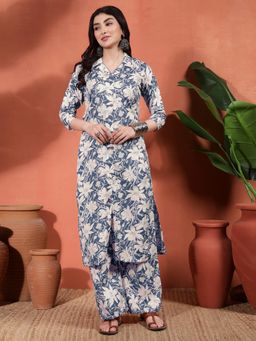 Gahan - Womens Blue Floral Cotton Printed Kurta with Pant