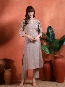 Gahan - Womens Mauve Designer Embellished Silk Blend Kurta with Pant