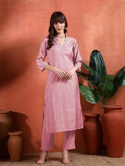 Gahan - Womens Pink Designer Embellished Silk Blend Kurta with Pant