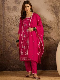 Gahan - Womens Floral Embroidered Silk Blend Kurta with Pant & Dupatta