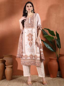 Gahan - Womens Digital Printed Schiffli Embroidered Kurta with Pant & Dupatta
