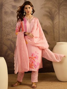 Gahan - Womens Digital Printed Embroidered Kurta with Pant & Dupatta