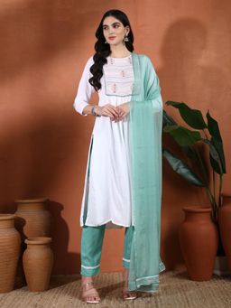 Gahan - Womens Embroidered Flared Kurta with Pant & Dupatta