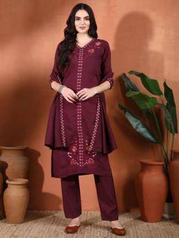 Gahan - Womens Floral Embroidered Silk Blend Kurta with Pant & Dupatta