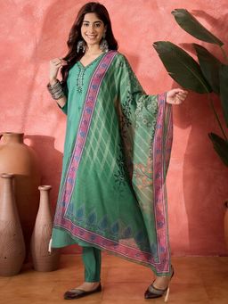 Gahan - Womens Silk Blend Designer Emroidared Kurta with Pant & Dupatta