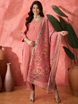 Gahan - Womens Silk Blend Designer Embroidered Kurta with Pant & Duppatta