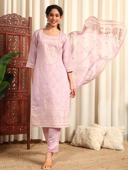 Gahan - Womens Pink Ethnic Motifs Printed Regular Kurta with Pant & Dupatta