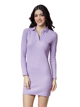 The Souled Store - Original Solids Deep Lavender Cotton Women Polo Dress