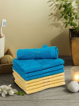 KOPA - Quick Dry 100% Cotton Soft Terry Towel -8Pc Face Towel D'Ross Solid-Turq, Yellow