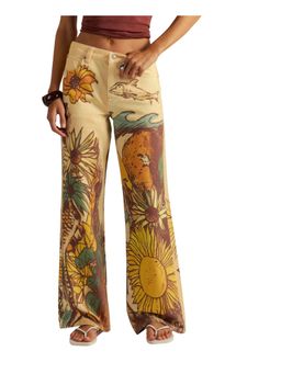 Free People - Printed Wide Leg Jeans