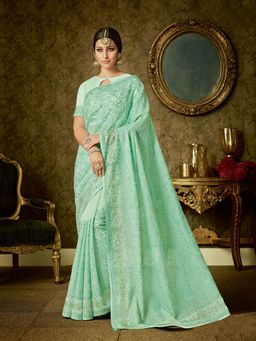Odette - Sea Green Organza Designer Saree with Unstitched Blouse