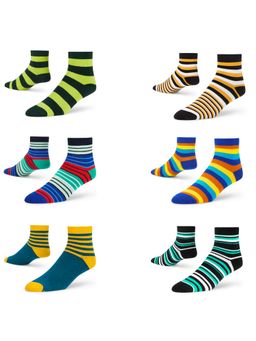 Dynamocks - Men and Women Stripes Ankle Length Socks - Free Size - Pack of 6 Pairs