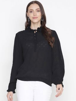 Oxolloxo - Bonzzer Solid Black Tie-Knot Women Top