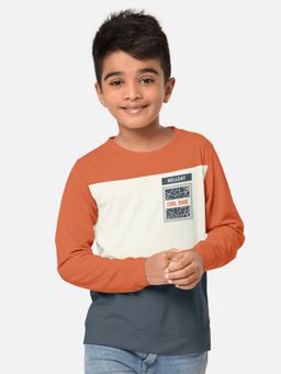 HELLCAT - Trendy Orange Colorblock Printed Full Sleeves Round Neck T-Shirt