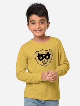 HELLCAT - Trendy Mustard Graphic Printed Full Sleeves Round Neck T-Shirt