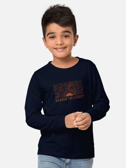 HELLCAT - Trendy Navy Blue Graphic Printed Full Sleeves Round Neck T-Shirt