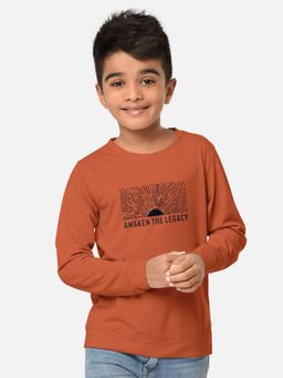 HELLCAT - Trendy Orange Graphic Printed Full Sleeves Round Neck T-Shirt
