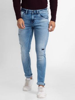 Spykar - Mid Blue Cotton Slim Fit Narrow Length Jeans for Men (skinny)