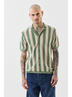 Snitch - Green Stripes Half Sleeves Slim Casual Shirt