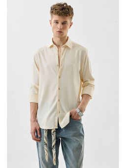 Snitch - Cream Textured Full Sleeves Slim Casual Shirt