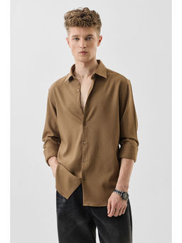 Snitch - Brown Textured Full Sleeves Slim Casual Shirt