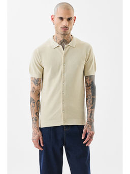 Snitch - Beige Textured Half Sleeves Slim Casual Shirt