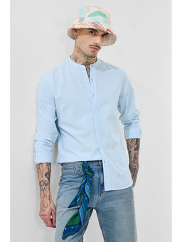 Snitch - Light Blue Textured Full Sleeves Slim Casual Shirt