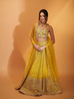 Gopi Vaid - Yellow Ishika Lehenga with Blouse and Dupatta (Set of 3)