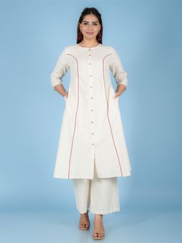 ARAMYA - White Linen Cotton Kurta with Pant (Set of 2)