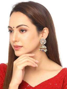 Yellow Chimes - Gold Toned Kundan Studded Traditional Jhumka Earrings