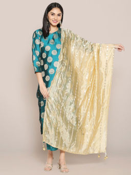 Dupatta Bazaar - Womens Gold Silk Dupatta with Gotta Patti Work