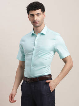 Turtle - Men Cotton Slim Fit Sky Blue Solid Half Sleeve Formal Shirt