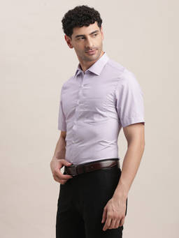 Turtle - Men Cotton Slim Fit Mauve Solid Half Sleeve Formal Shirt