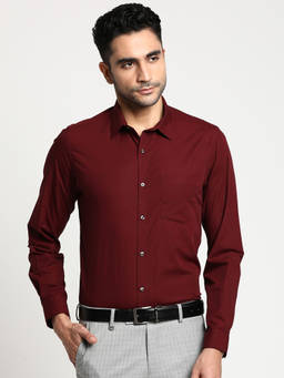 Turtle - Men Cotton Slim Fit Maroon Solid Full Sleeve Formal Shirt