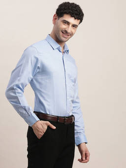Turtle - Men Cotton Regular Fit Light Blue Solid Full Sleeve Formal Shirt
