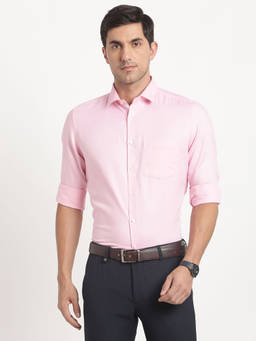 Turtle - Men Cotton Regular Fit Light Pink Textured Full Sleeve Formal Shirt