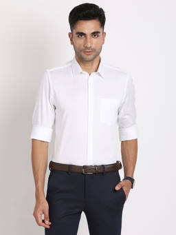 Turtle - Men Cotton Slim Fit White Solid Full Sleeve Formal Shirt